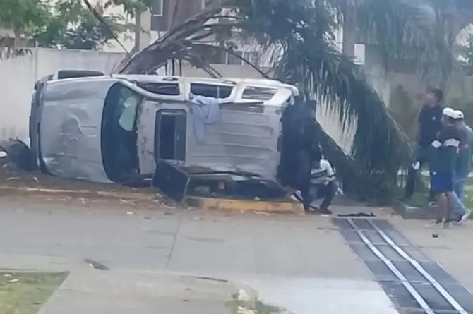¡De película! Invade camellón, impacta un árbol y queda patas pa
